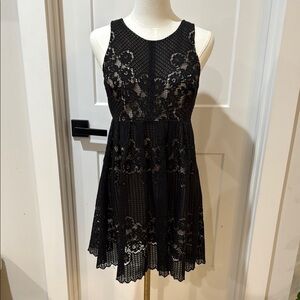 Free People Size 6 Black and Tan Halter sleeveless Mini Dress Lace Flare